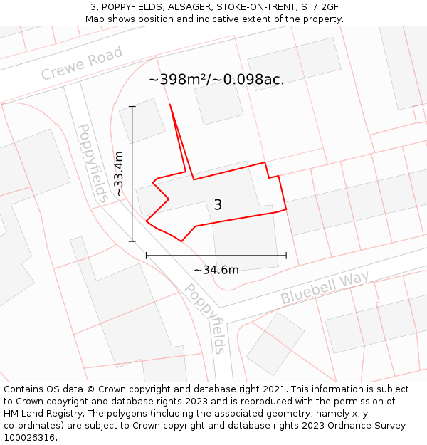 3, POPPYFIELDS, ALSAGER, STOKE-ON-TRENT, ST7 2GF: Plot and title map