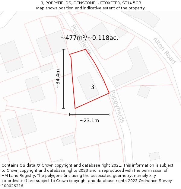 3, POPPYFIELDS, DENSTONE, UTTOXETER, ST14 5GB: Plot and title map
