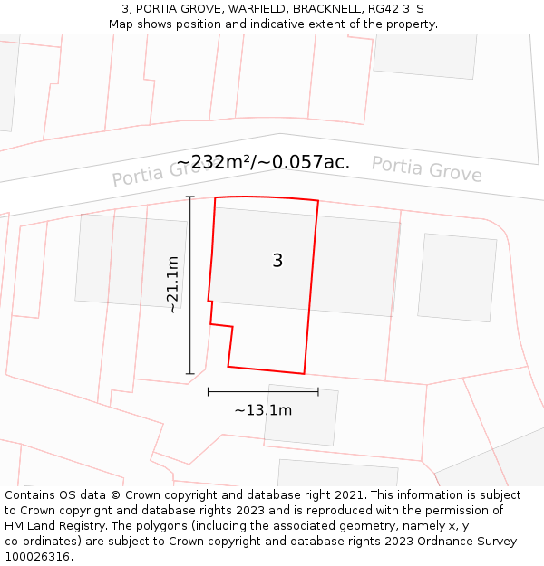 3, PORTIA GROVE, WARFIELD, BRACKNELL, RG42 3TS: Plot and title map