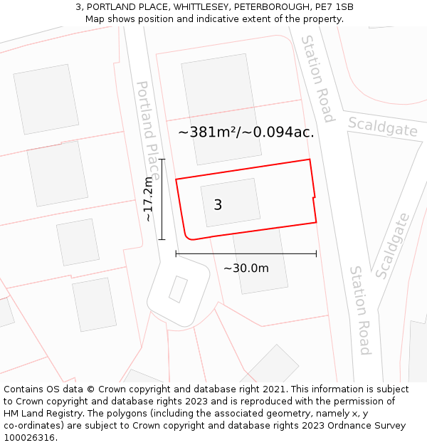 3, PORTLAND PLACE, WHITTLESEY, PETERBOROUGH, PE7 1SB: Plot and title map