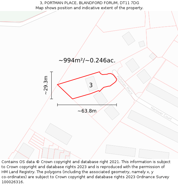 3, PORTMAN PLACE, BLANDFORD FORUM, DT11 7DG: Plot and title map