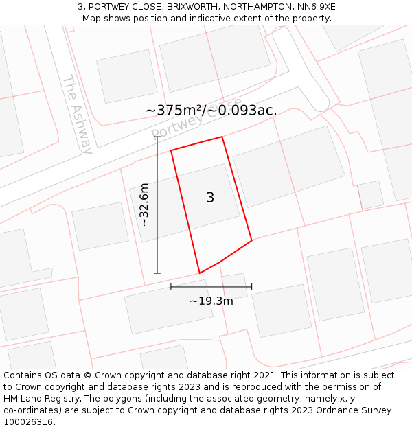 3, PORTWEY CLOSE, BRIXWORTH, NORTHAMPTON, NN6 9XE: Plot and title map