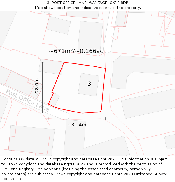 3, POST OFFICE LANE, WANTAGE, OX12 8DR: Plot and title map