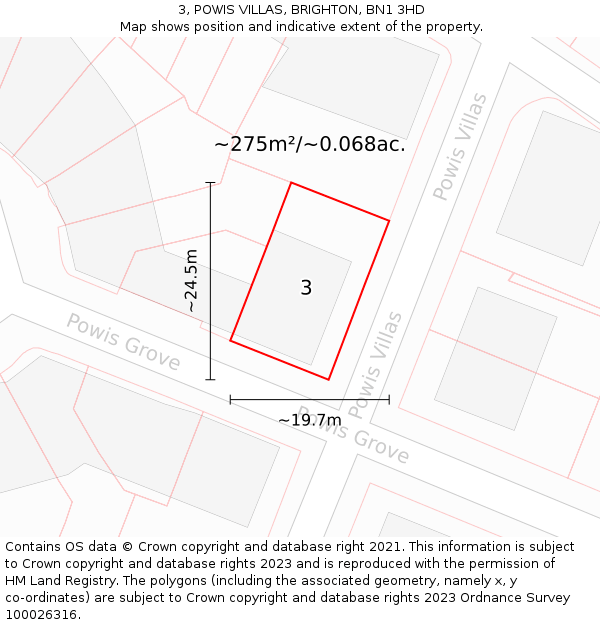 3, POWIS VILLAS, BRIGHTON, BN1 3HD: Plot and title map