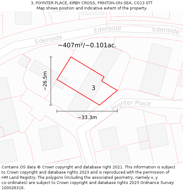 3, POYNTER PLACE, KIRBY CROSS, FRINTON-ON-SEA, CO13 0TT: Plot and title map