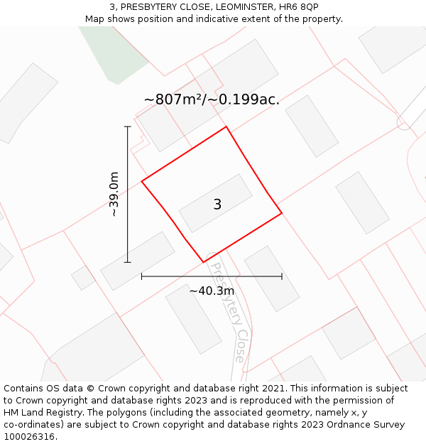 3, PRESBYTERY CLOSE, LEOMINSTER, HR6 8QP: Plot and title map