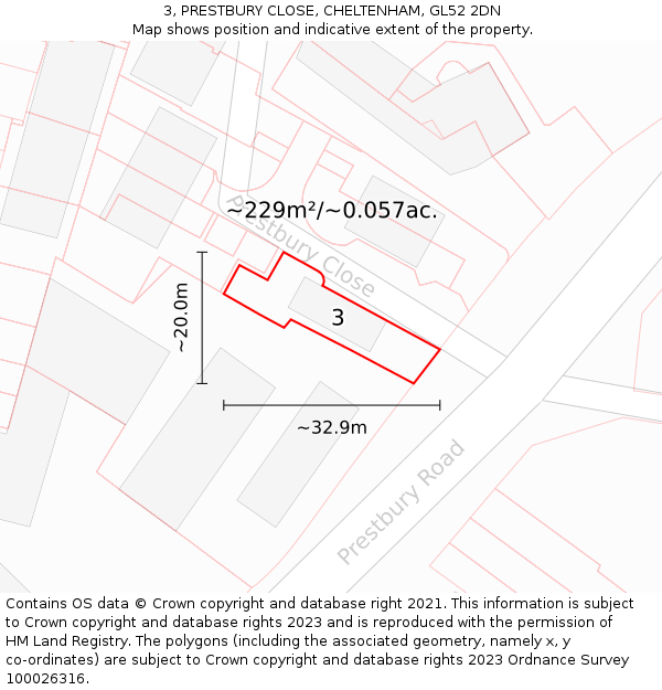 3, PRESTBURY CLOSE, CHELTENHAM, GL52 2DN: Plot and title map