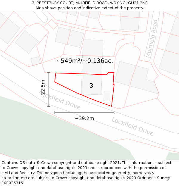 3, PRESTBURY COURT, MUIRFIELD ROAD, WOKING, GU21 3NR: Plot and title map