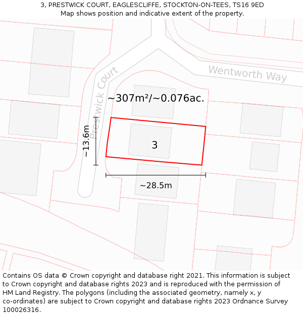 3, PRESTWICK COURT, EAGLESCLIFFE, STOCKTON-ON-TEES, TS16 9ED: Plot and title map