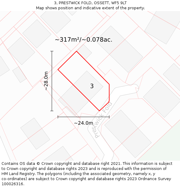 3, PRESTWICK FOLD, OSSETT, WF5 9LT: Plot and title map