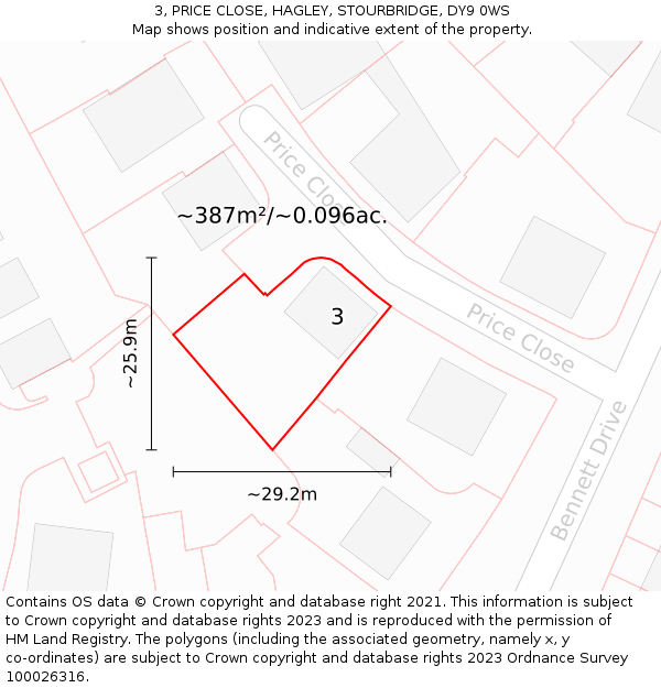 3, PRICE CLOSE, HAGLEY, STOURBRIDGE, DY9 0WS: Plot and title map