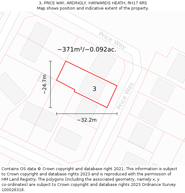 3, PRICE WAY, ARDINGLY, HAYWARDS HEATH, RH17 6RS: Plot and title map