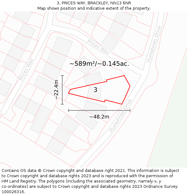 3, PRICES WAY, BRACKLEY, NN13 6NR: Plot and title map