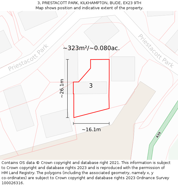 3, PRIESTACOTT PARK, KILKHAMPTON, BUDE, EX23 9TH: Plot and title map