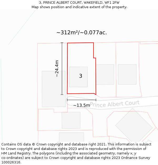 3, PRINCE ALBERT COURT, WAKEFIELD, WF1 2FW: Plot and title map