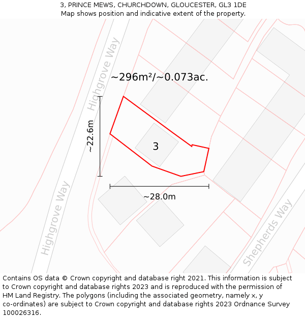 3, PRINCE MEWS, CHURCHDOWN, GLOUCESTER, GL3 1DE: Plot and title map