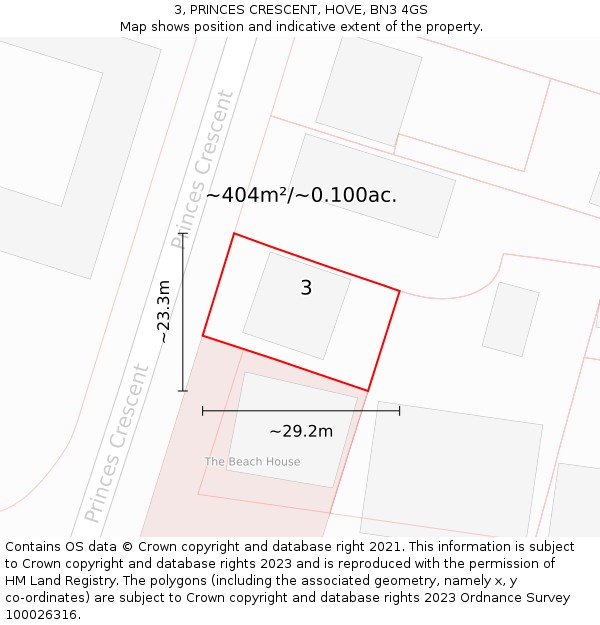 3, PRINCES CRESCENT, HOVE, BN3 4GS: Plot and title map