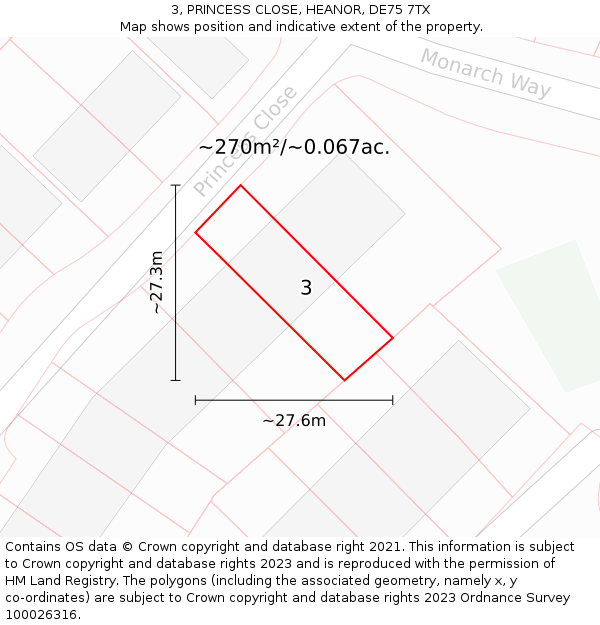 3, PRINCESS CLOSE, HEANOR, DE75 7TX: Plot and title map