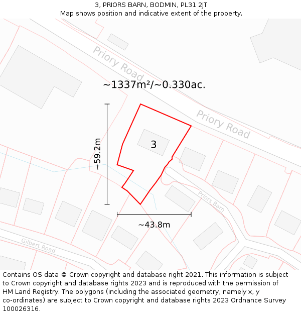 3, PRIORS BARN, BODMIN, PL31 2JT: Plot and title map