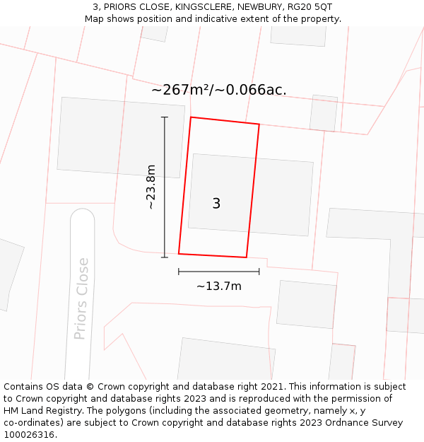 3, PRIORS CLOSE, KINGSCLERE, NEWBURY, RG20 5QT: Plot and title map