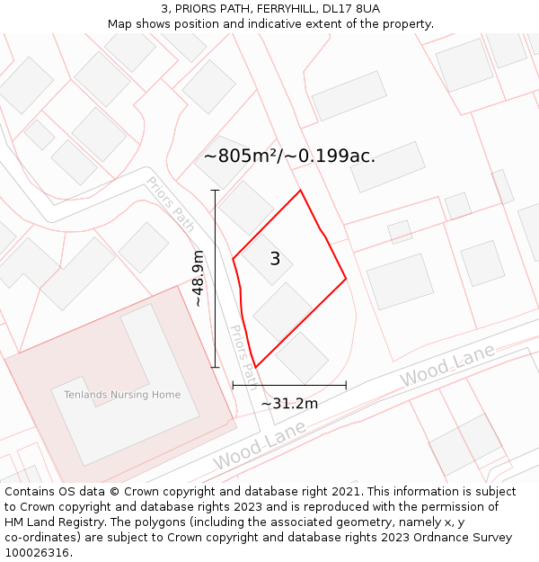 3, PRIORS PATH, FERRYHILL, DL17 8UA: Plot and title map