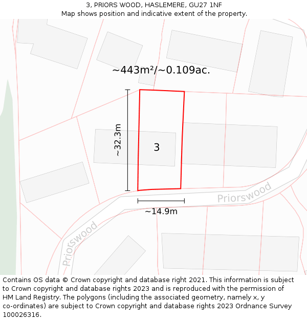 3, PRIORS WOOD, HASLEMERE, GU27 1NF: Plot and title map
