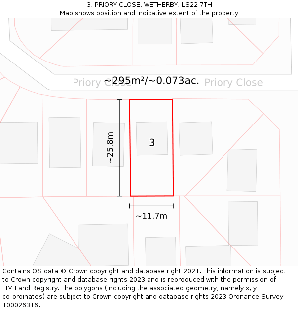 3, PRIORY CLOSE, WETHERBY, LS22 7TH: Plot and title map