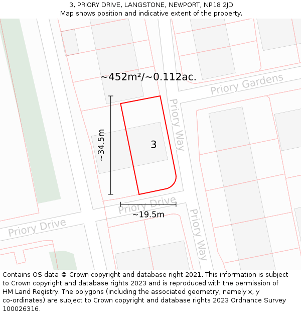 3, PRIORY DRIVE, LANGSTONE, NEWPORT, NP18 2JD: Plot and title map