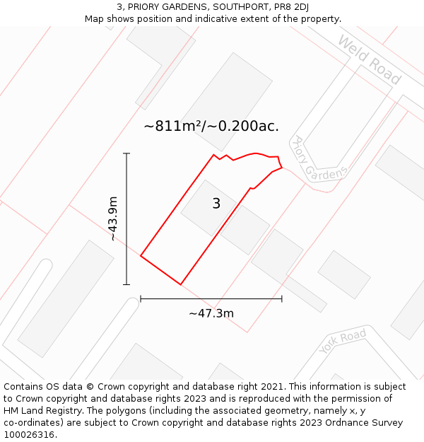 3, PRIORY GARDENS, SOUTHPORT, PR8 2DJ: Plot and title map