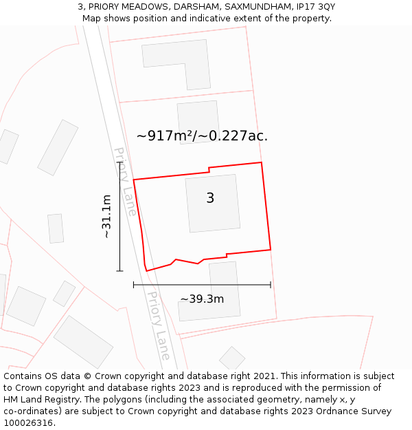 3, PRIORY MEADOWS, DARSHAM, SAXMUNDHAM, IP17 3QY: Plot and title map