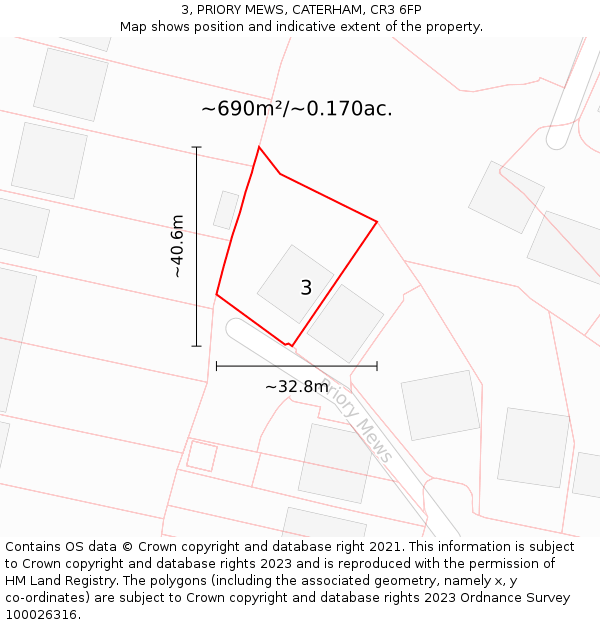 3, PRIORY MEWS, CATERHAM, CR3 6FP: Plot and title map