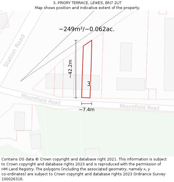 3, PRIORY TERRACE, LEWES, BN7 2UT: Plot and title map