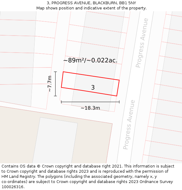 3, PROGRESS AVENUE, BLACKBURN, BB1 5NY: Plot and title map