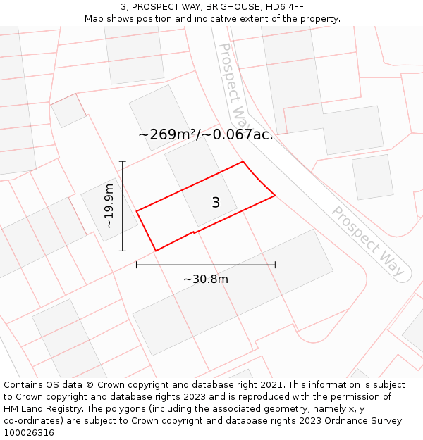 3, PROSPECT WAY, BRIGHOUSE, HD6 4FF: Plot and title map