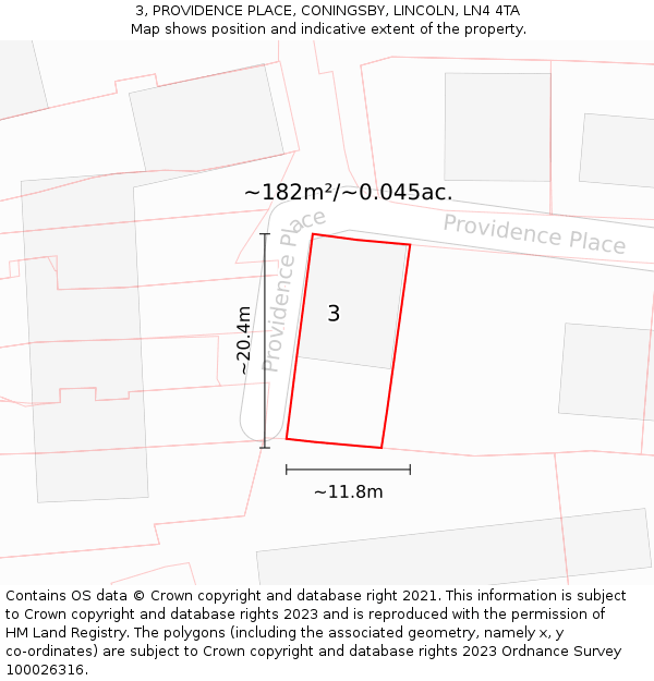 3, PROVIDENCE PLACE, CONINGSBY, LINCOLN, LN4 4TA: Plot and title map