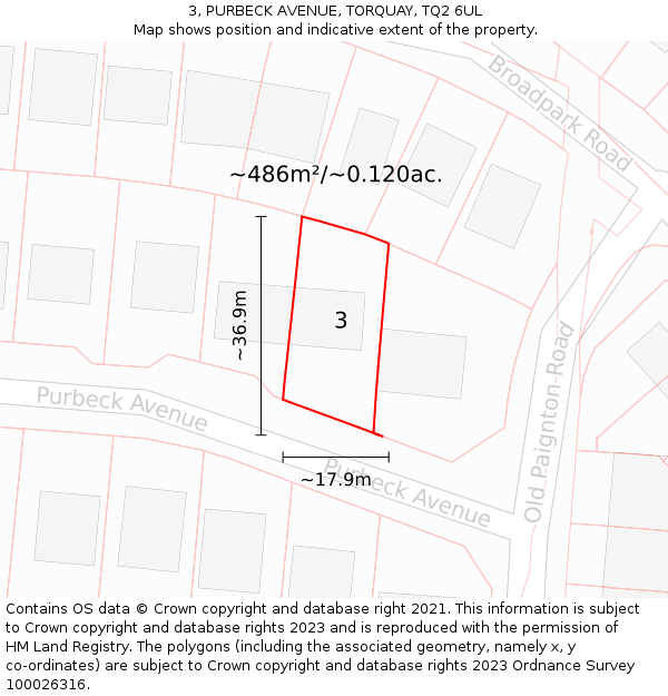 3, PURBECK AVENUE, TORQUAY, TQ2 6UL: Plot and title map