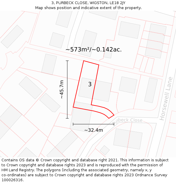 3, PURBECK CLOSE, WIGSTON, LE18 2JY: Plot and title map