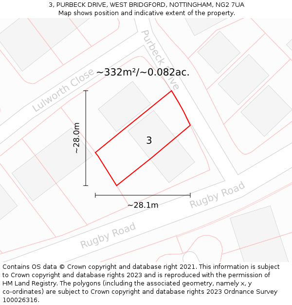 3, PURBECK DRIVE, WEST BRIDGFORD, NOTTINGHAM, NG2 7UA: Plot and title map