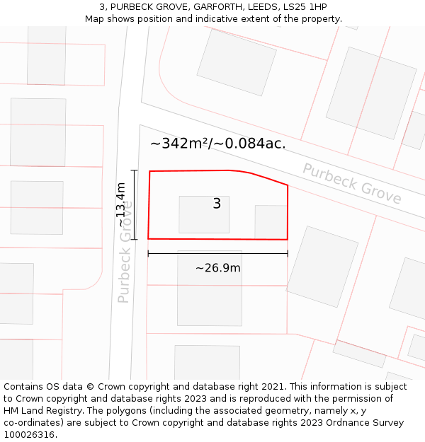 3, PURBECK GROVE, GARFORTH, LEEDS, LS25 1HP: Plot and title map