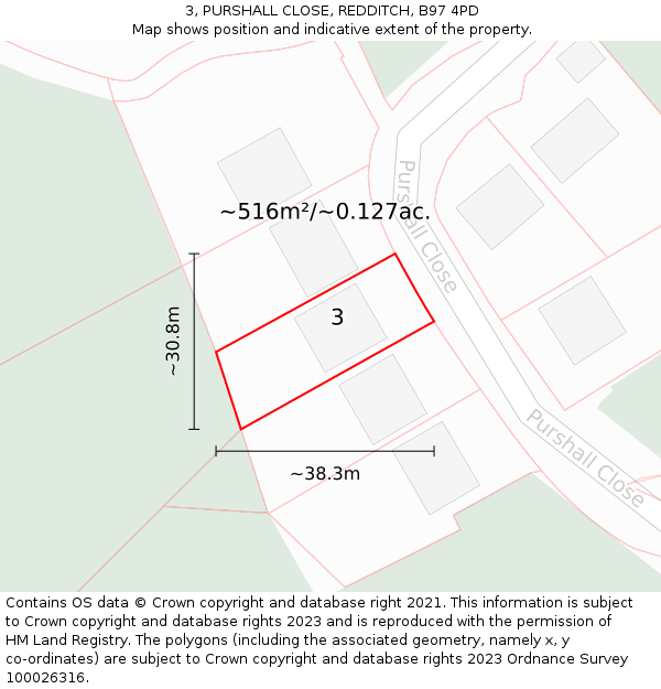 3, PURSHALL CLOSE, REDDITCH, B97 4PD: Plot and title map