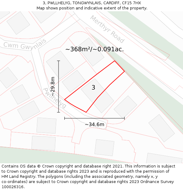 3, PWLLHELYG, TONGWYNLAIS, CARDIFF, CF15 7HX: Plot and title map