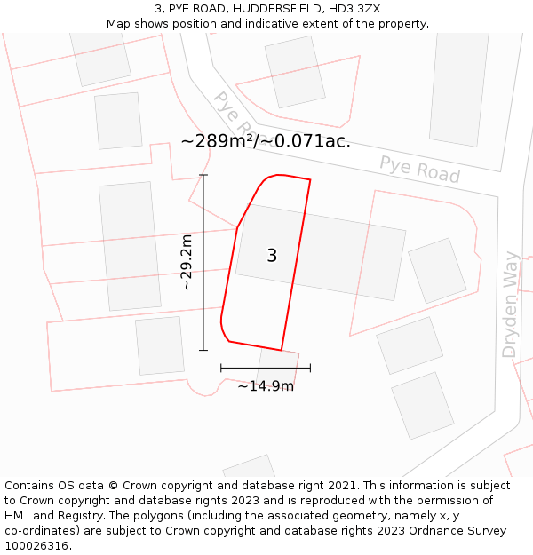 3, PYE ROAD, HUDDERSFIELD, HD3 3ZX: Plot and title map