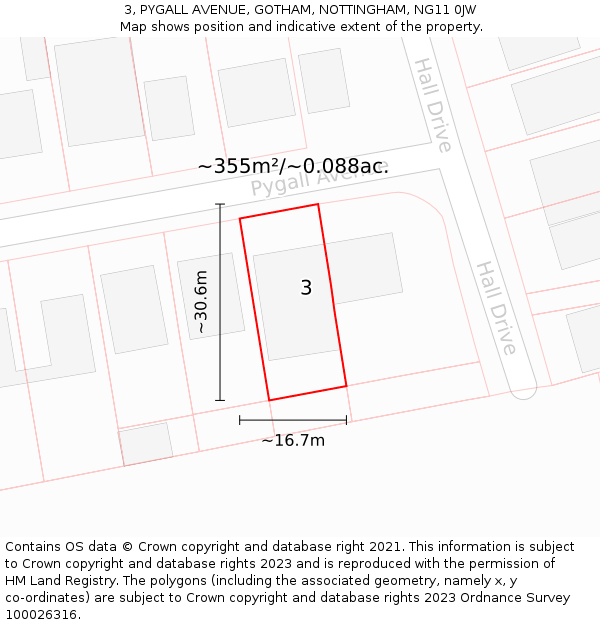 3, PYGALL AVENUE, GOTHAM, NOTTINGHAM, NG11 0JW: Plot and title map