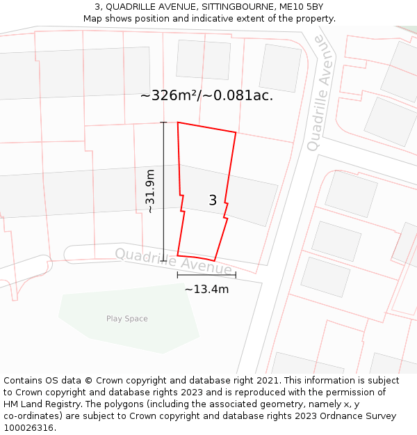 3, QUADRILLE AVENUE, SITTINGBOURNE, ME10 5BY: Plot and title map