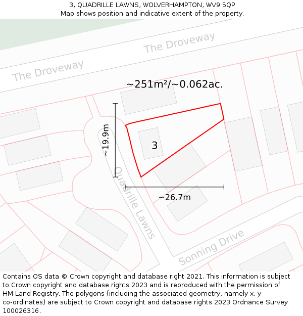 3, QUADRILLE LAWNS, WOLVERHAMPTON, WV9 5QP: Plot and title map