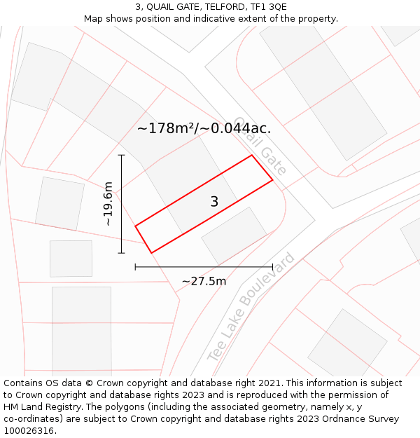 3, QUAIL GATE, TELFORD, TF1 3QE: Plot and title map