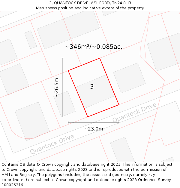 3, QUANTOCK DRIVE, ASHFORD, TN24 8HR: Plot and title map