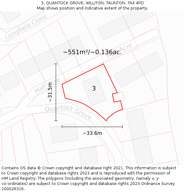 3, QUANTOCK GROVE, WILLITON, TAUNTON, TA4 4PD: Plot and title map