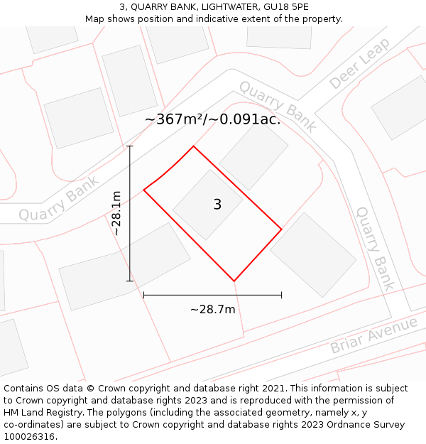 3, QUARRY BANK, LIGHTWATER, GU18 5PE: Plot and title map