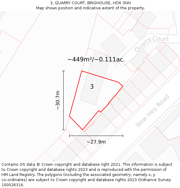 3, QUARRY COURT, BRIGHOUSE, HD6 3NN: Plot and title map